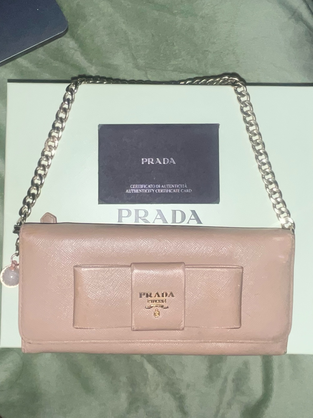 authentic Prada Saffiano Leather Bow Flap with removable Chain Wallet - Picture 2 of 12